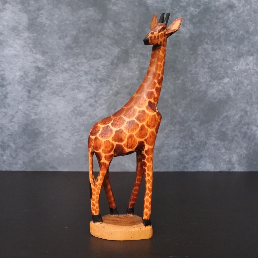 Vintage African Hand Carved Wooden Giraffe Folk Art Sculpture